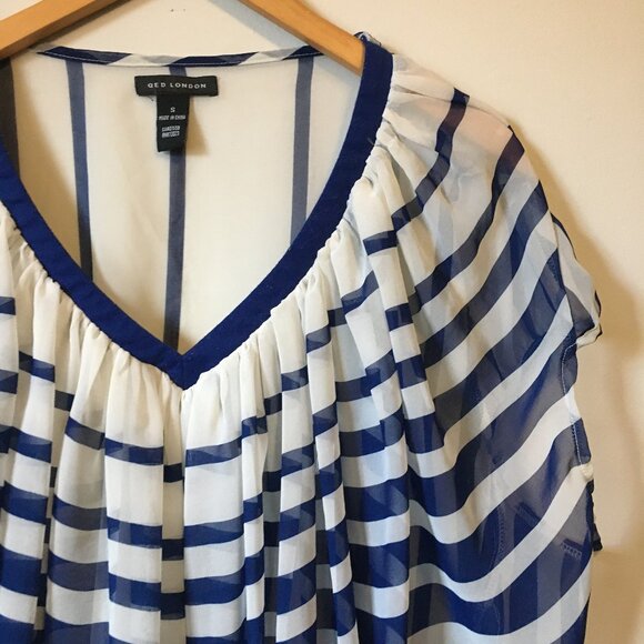 QED London Navy & White Flowing Nightingale Shirt - Picture 4 of 16